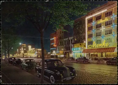 St. Pauli-Hamburg Reeperbahn Abend-/Nachtaufnahme mit Bars und Autos 1958