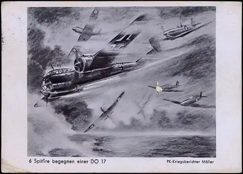 6 Spitfire   DO 17 Militär  2.WK (Zweiter Weltkrieg) 1942  gel Luft-Feldpost