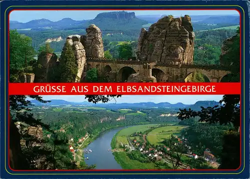 Ansichtskarte Rathen Basteibrücke - Sächsische Schweiz, Panorama 1995