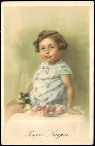 Ansichtskarte  "Sinceri Auguri" Künstlerkarte mit Kleinkind 1930