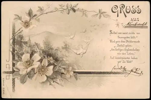 Ansichtskarte  Künstlerkarte Ortsmotiv mit Blumen verziert 1899    Stempel