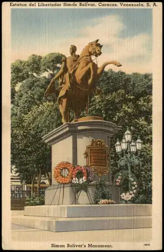 Postcard Caracas Estatua del Libertador Simón Bolívar 1927  gel. Venezuela