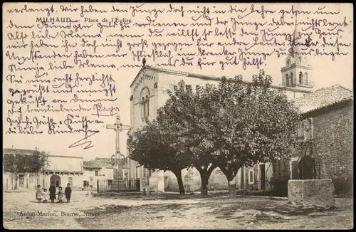 CPA Milhaut Place de l'eglise 1916