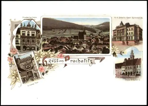 Postcard Prachatitz Prachatice Gruss aus Stadtansichten REPRO 1894/2002