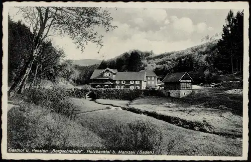 Ansichtskarte Marxzell Gasthof u. Pension Bergschmiede", Holzbachtal 1937