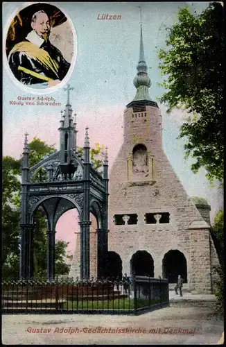 Lützen-Wiesengrund Gustav Adolph-Gedächtnisskirche mit Denkmal 1908