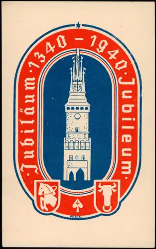 Pardubitz Pardubice 500 Jahre Künstlerkarte 1940 Rot-Blauer Sonderstempel