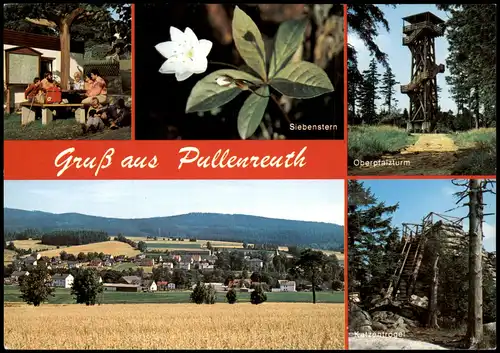 Pullenreuth Mehrbild-AK mit Ortspanorama, Oberpfalz-Turm, Siebenstern uvm. 1980