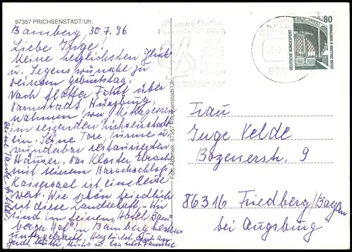 Ansichtskarte Prichsenstadt Ortsansicht mit alten Fachwerkhäusern 1996