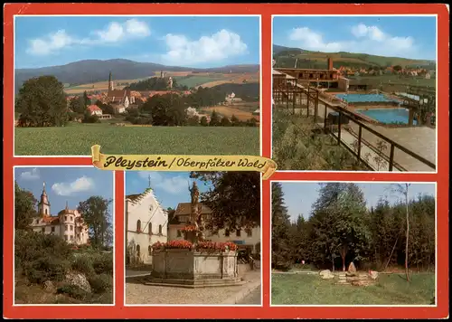 Pleystein Ortsansichten Mehrbildkarte (u.a. Freibad) Ort im Oberpf. Wald 1981