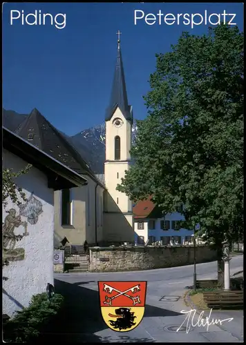 Ansichtskarte Piding Straßen Partie am Petersplatz mit Kirche 1990