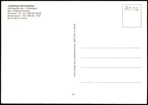 Reit im Winkl Gästehaus Sonnenhang Bes.   Tirolerstrasse & Birkenweg 1975