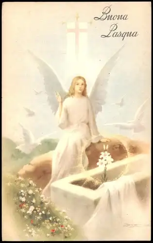 Ansichtskarte  "Buona Pasqua" Künstlerkarte Motiv eines Engels am Grab 1930