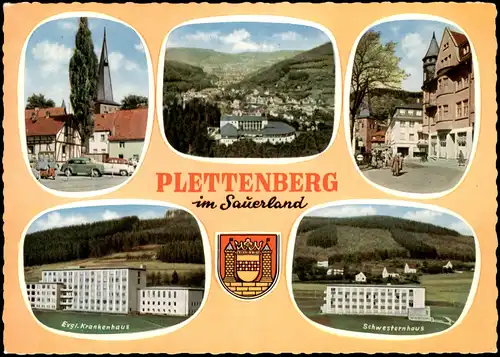 Plettenberg Mehrbildkarte mit Ortsansichten Krankenhaus, Schwesternhaus 1960