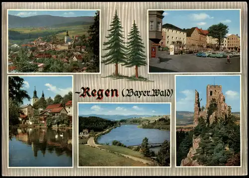 Ansichtskarte Regen Mehrbildkarte mit 5 Ortsansichten 1970