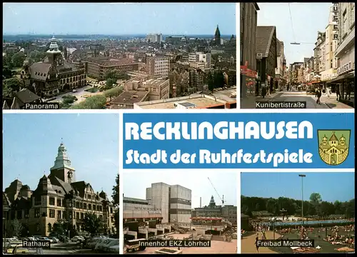 Recklinghausen Mehrbildkarte   u.a. Kunibertstraße, Freibad  EKZ Löhrhof 1984