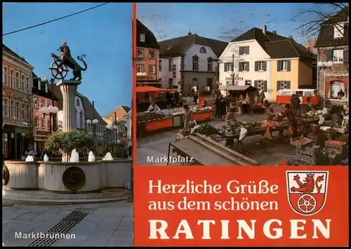 Ratingen Mehrbildkarte mit Marktständen Marktbrunnen Marktplatz 1989