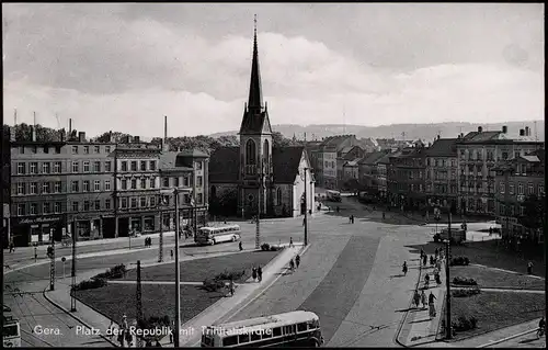 Ansichtskarte Gera Platz der Republik mit Trinitatiskirche 1959