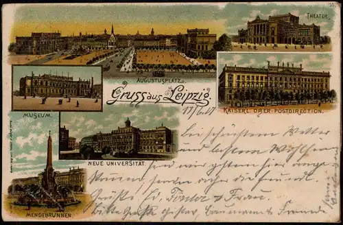 Ansichtskarte Leipzig Gruss aus... Uni, Augustusplatz, Post 1901