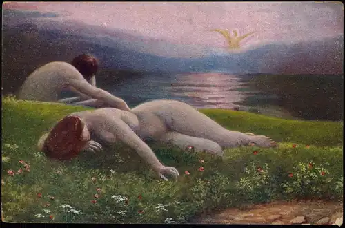 Kasparides pinx. Verlorenes Paradies Erotik nackt nude Künstlerkarte 1912