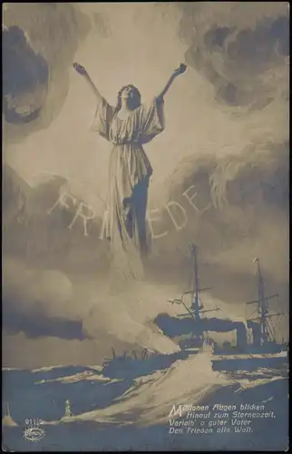Ansichtskarte  Militaria Marina darüber flehende Frau FRIEDE Patriotika 1929