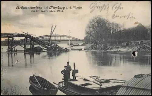 Ansichtskarte Nienburg/Weser 13. November Brückeneinsturz 1904