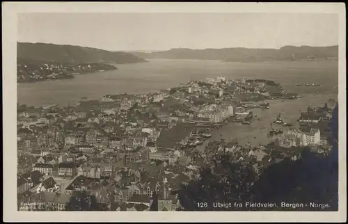 Postcard Bergen Bergen Utsigt fra Fieldveien, Norge - Fotokarte 1928