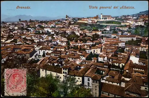 Postales Granada Granada Vista general del Albaicin. 1913  gel. Briefmarke