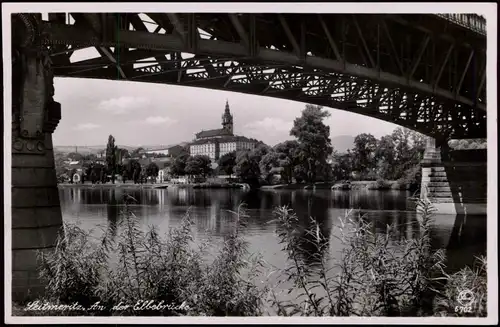 Postcard Leitmeritz Litoměřice Partie an der Elbebrücke 1939