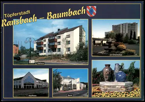 Ransbach-Ransbach-Baumbach Mehrbild-AK  Kaufhaus Rathaus Bank Erlenhofsee 1994
