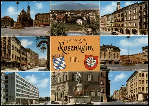 Rosenheim Mehrbild-AK u.a. Ludwigsplatz Heilig-Geist-Straße 1970