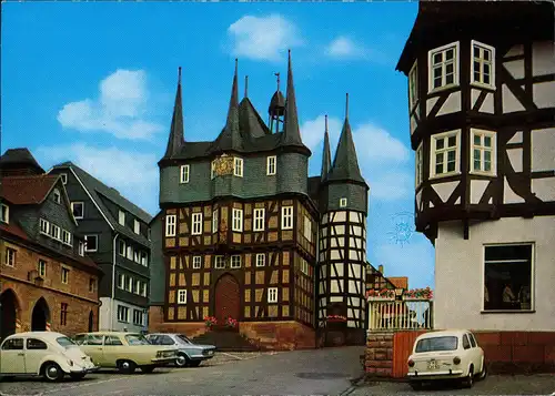 Ansichtskarte Frankenberg (Eder) Rathaus, Auto - VW Käfer 1988