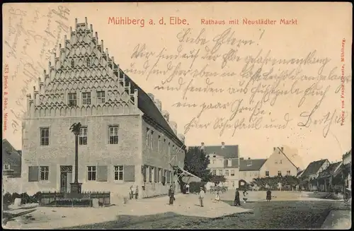 Ansichtskarte Mühlberg/Elbe Miłota Rathaus mit Neustädter Markt. 1905