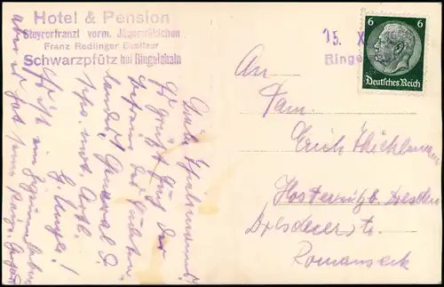 Schwarzpfütz-Ringelshain Černá Louže Rynoltice Stadtblick 1936