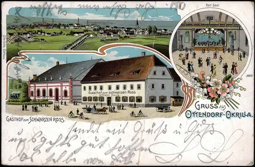 Ansichtskarte Ottendorf-Okrilla Gasthof zum Schwarzen Ross - Litho AK 1902