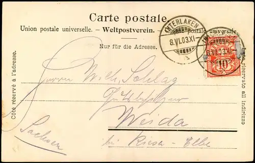 Ansichtskarte Interlaken Frau und Kutsche - Höheweg 1903