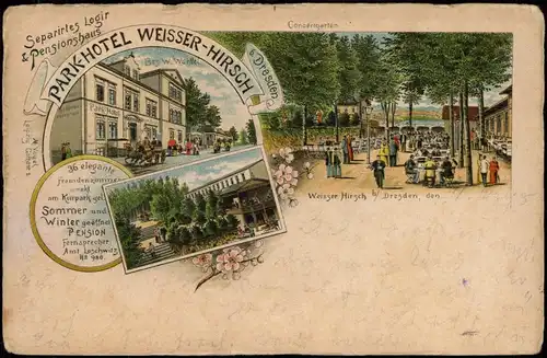 Ansichtskarte Weißer Hirsch-Dresden Litho AK: Parkhotel u. Concertgarten 1895