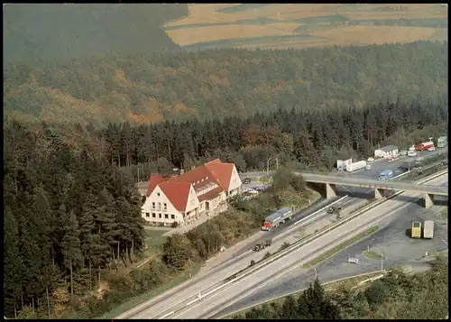 Bad Hersfeld Autobahn-Rasthaus Rimberg vom Flugzeug aus, Luftbild 1960