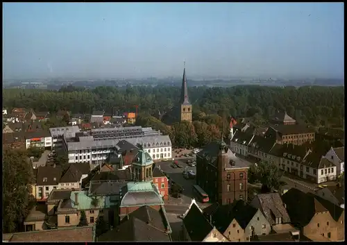 Rheinberg Ortspanorama mit Altes u. neues Rathaus mit St. Peter 1980