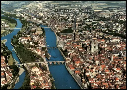 Ansichtskarte Regensburg Luftbild Luftaufnahme Zentrum vom Flugzeug aus 1980