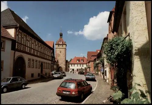 Ansichtskarte Prichsenstadt Ortsansicht, Strassen Ansicht mit Autos 1980