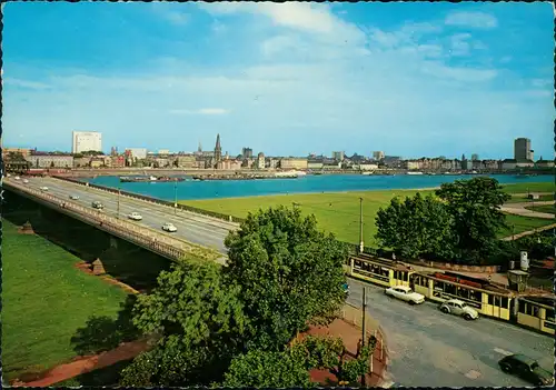 Ansichtskarte Düsseldorf Oberkasseler Brücke, Straßenbahn 1976