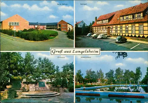 Ansichtskarte Langelsheim Schwimmbad Ehrenmal Schule - VW Käfer 4 Bild 1972