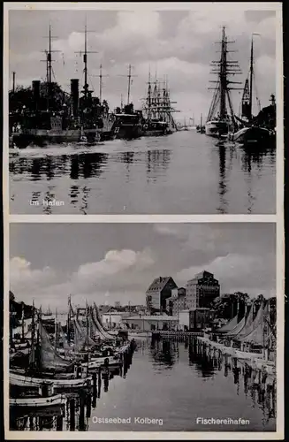 Postcard Kolberg Kołobrzeg 2 Bild Hafen und Fischereihafen 1929