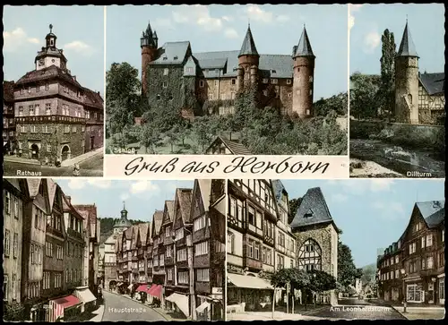 Herborn Mehrbild-AK mit Hauptstrasse, Dillturm, Rathaus, Schloss uvm. 1967