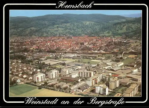 Ansichtskarte Hemsbach Luftbild Luftaufnahme Weinstadt vom Flugzeug aus 1991