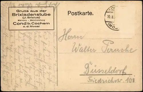 Cochem Kochem Weinbau Weinhandlung Brixiadenstube in Cond Künstlerkarte 1919