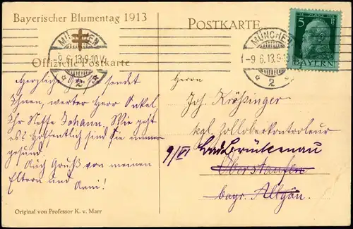.Bayern Bayern Bayerischer Blumentag Künstlerkarte Carl Marr 1913