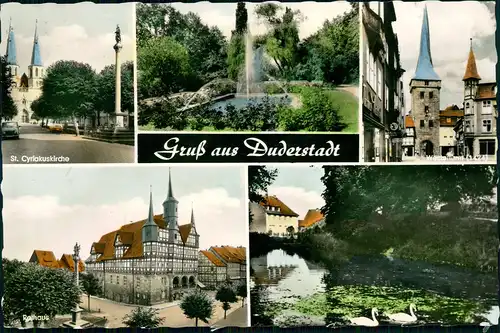 Ansichtskarte Duderstadt MB: Kirche, Rathaus, Teich - Color-Fotokarte 1964