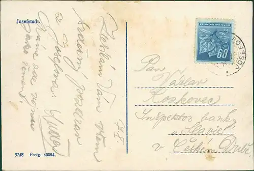 Postcard Josefstadt-Jermer Josefov Jaroměř Partie an der Kirche 1939